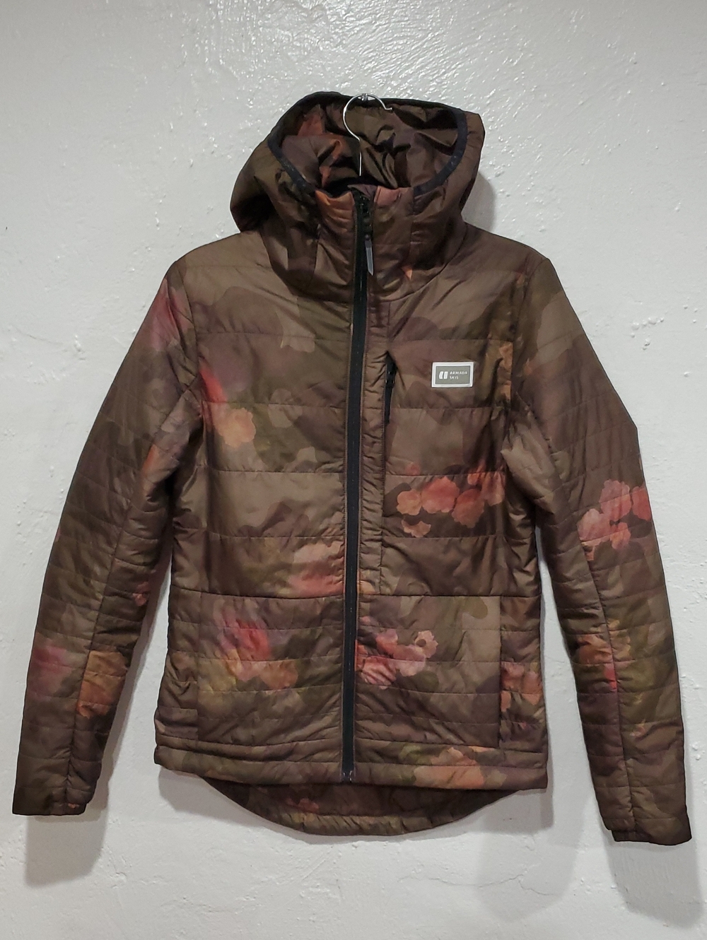 Armada Brown Floral Hooded Puffer Jacket Size XS